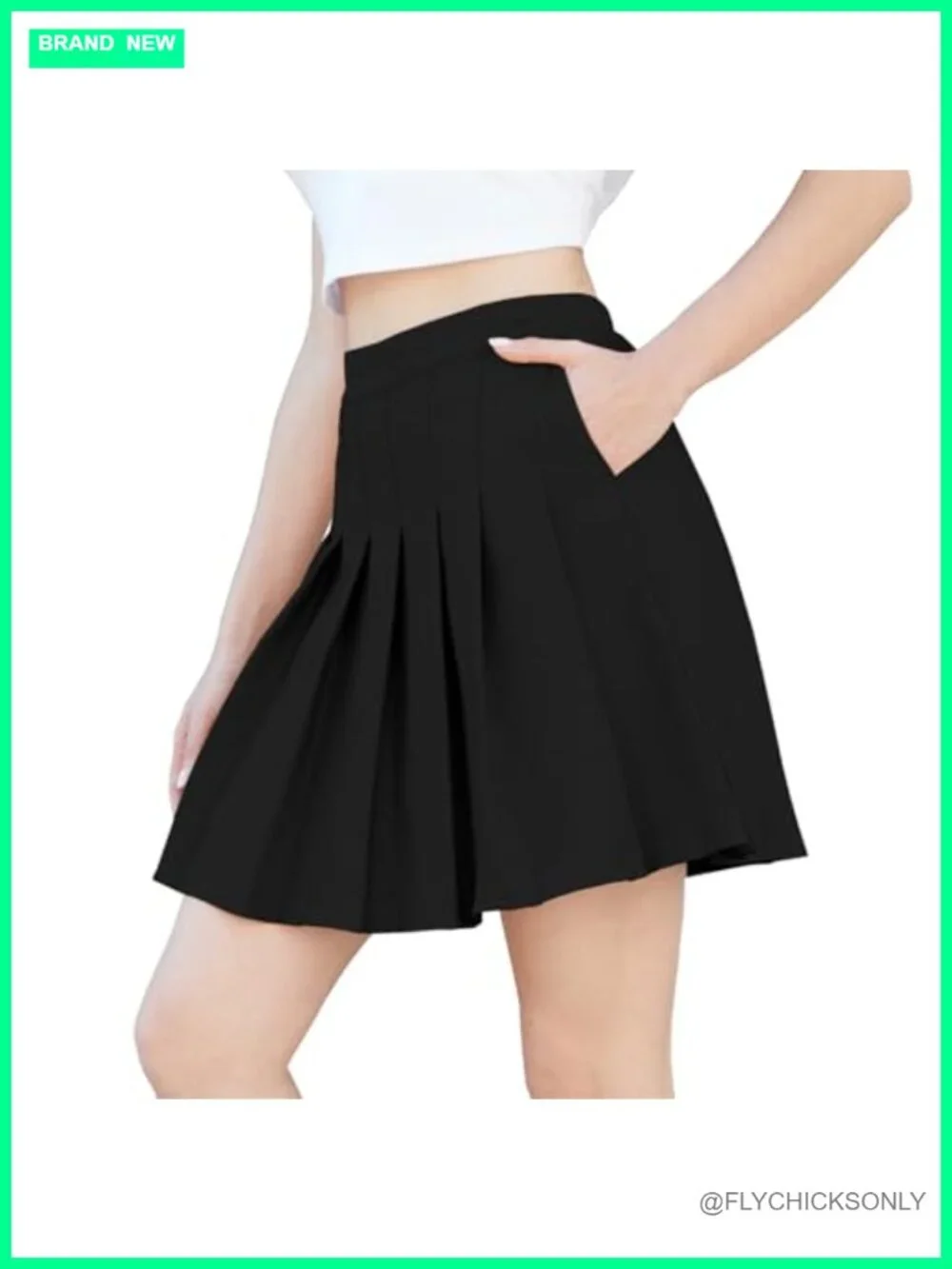 Pleated Skirt with Pockets High Waist Tummy Control Skater Skort